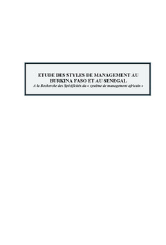 Etude des styles de management au Burkina Faso et au Senegal