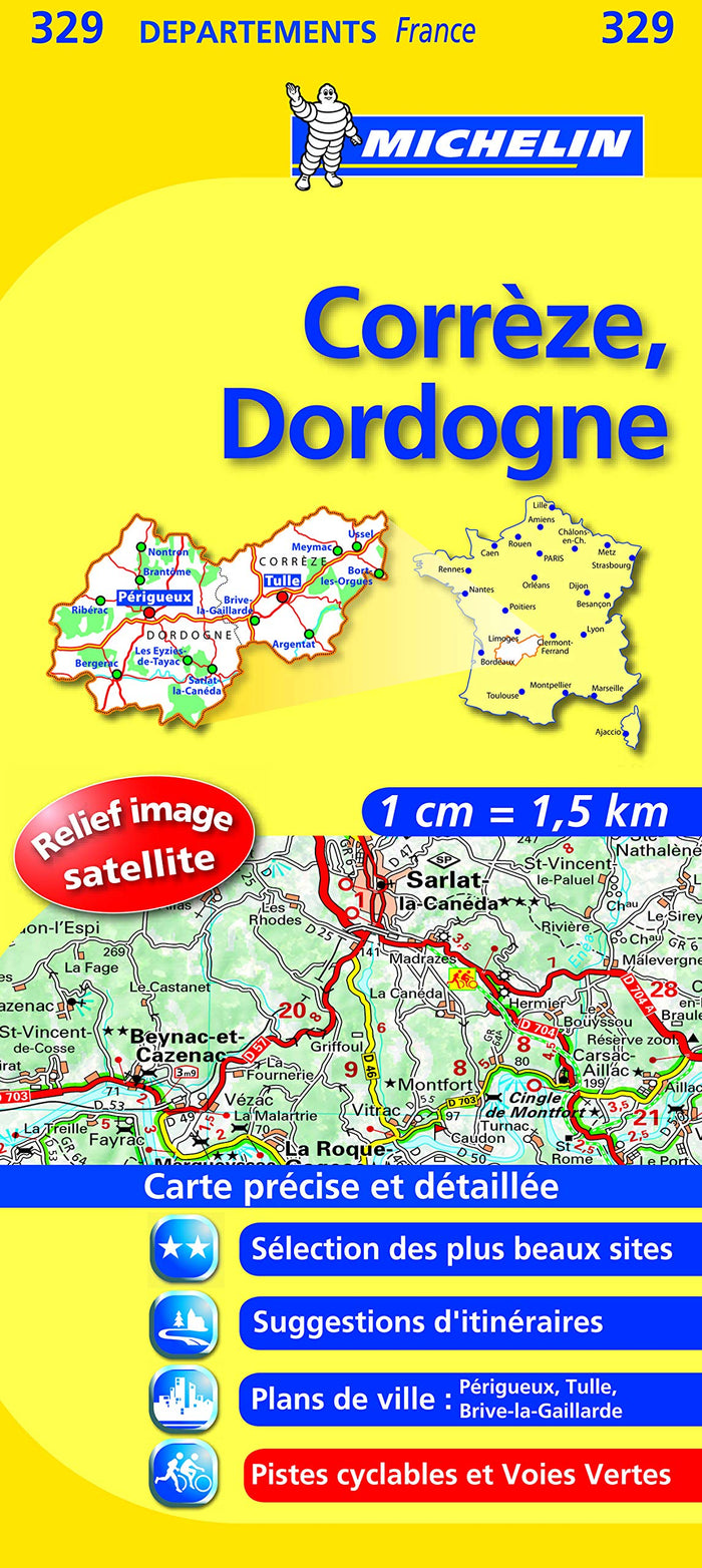Carte DÉPARTEMENTS Corrèze, Dordogne, N°329