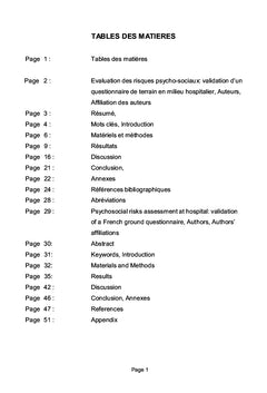 Evaluation des RPS: validation d'un questionnaire de terrain