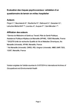 Evaluation des RPS: validation d'un questionnaire de terrain