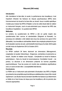 Evaluation des RPS: validation d'un questionnaire de terrain