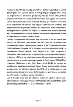 Evaluation des RPS: validation d'un questionnaire de terrain