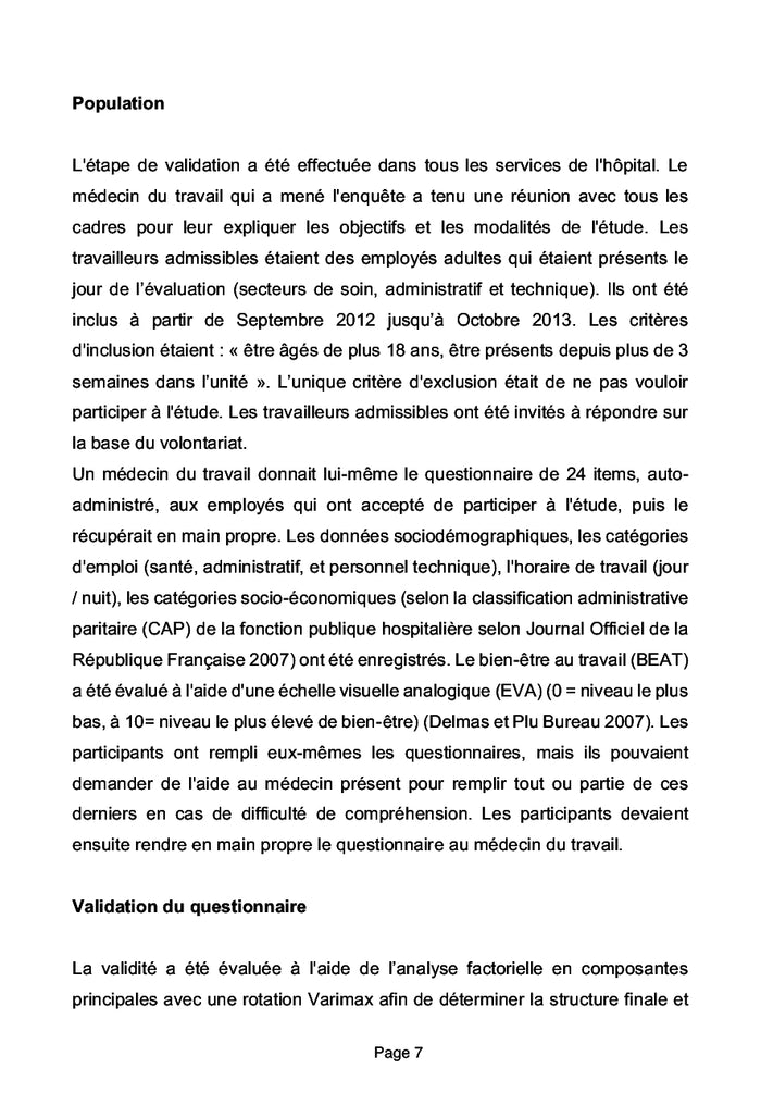 Evaluation des RPS: validation d'un questionnaire de terrain