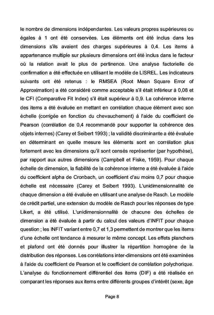 Evaluation des RPS: validation d'un questionnaire de terrain