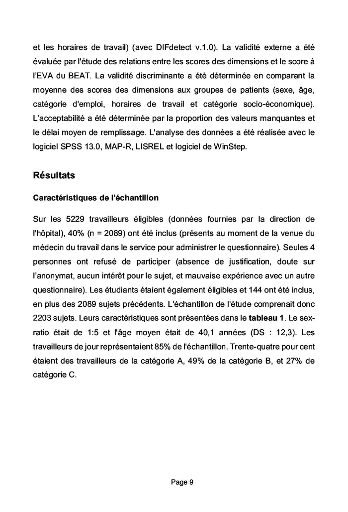 Evaluation des RPS: validation d'un questionnaire de terrain