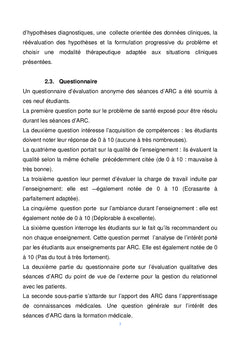 Interet des seances d'apprentissage du raisonnement clinique
