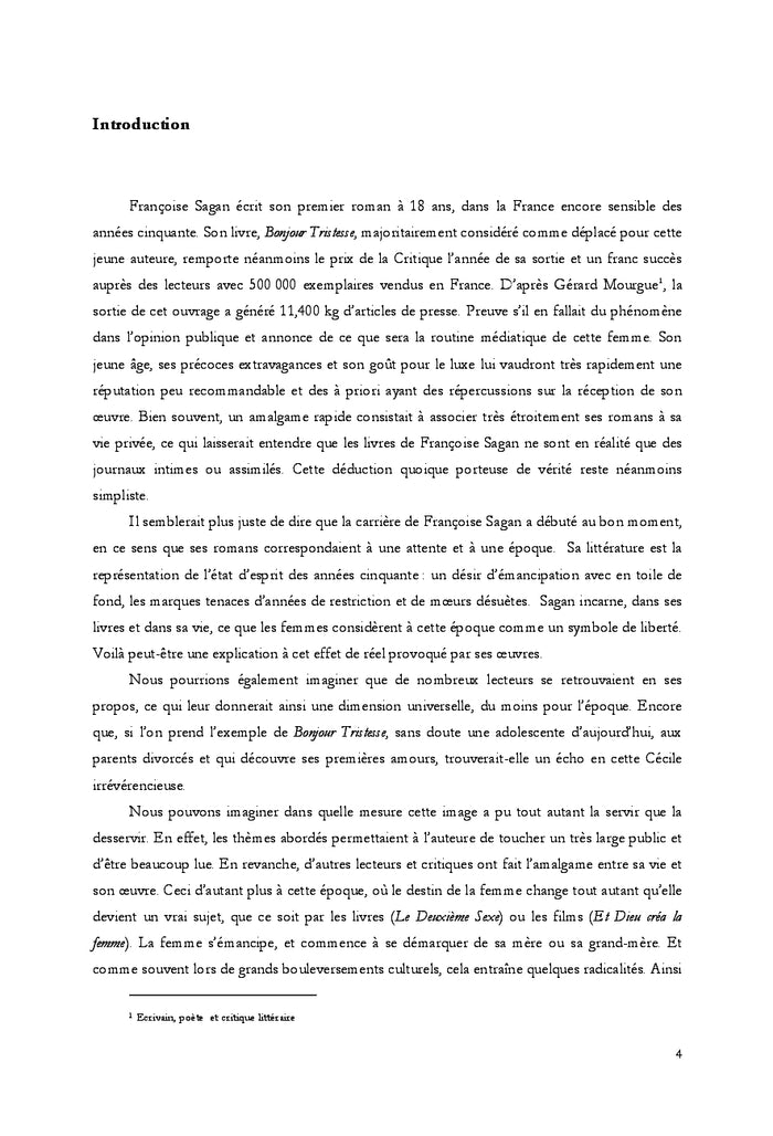 Réception de l'oeuvre de Françoise Sagan