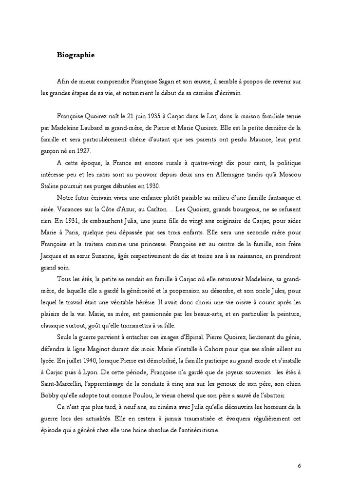 Réception de l'oeuvre de Françoise Sagan