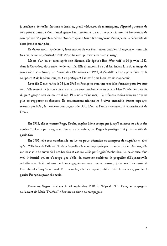 Réception de l'oeuvre de Françoise Sagan