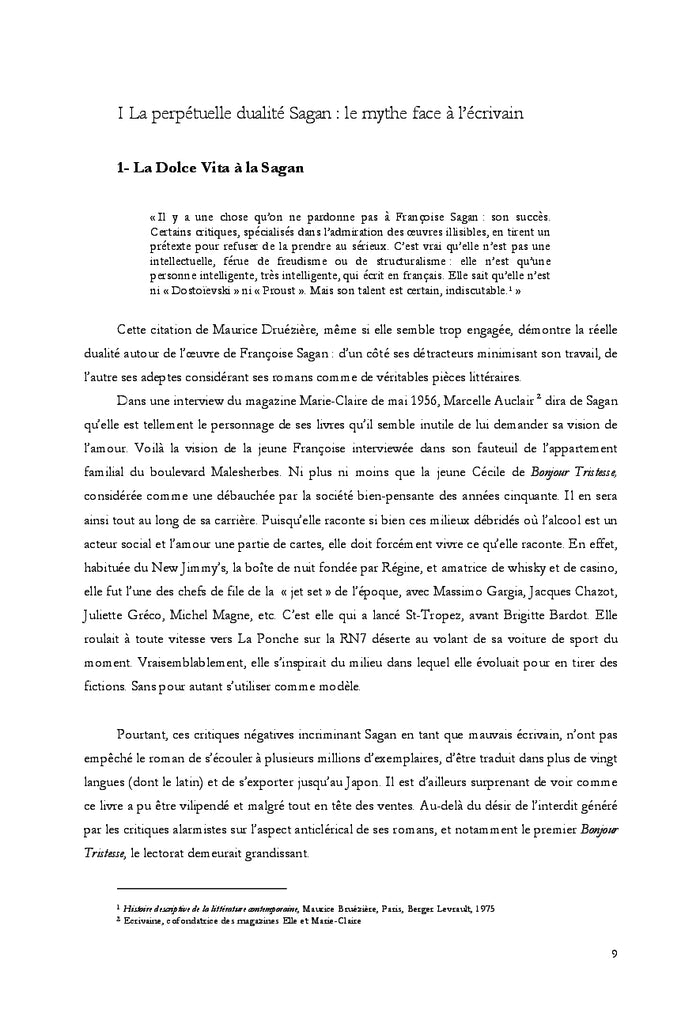 Réception de l'oeuvre de Françoise Sagan