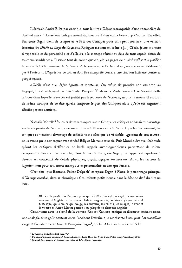 Réception de l'oeuvre de Françoise Sagan