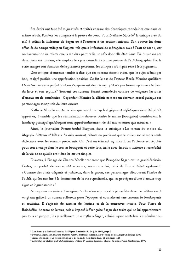 Réception de l'oeuvre de Françoise Sagan