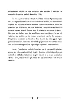 Essai d'introduction de 4 Variétés exotiques de Maïs à Murhesa