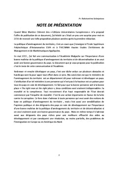 Politique d'aménagement du territoire et de décentralisation