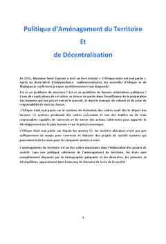 Politique d'aménagement du territoire et de décentralisation