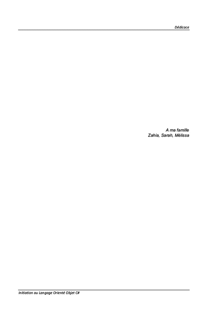Initiation au Langage Orienté Objet C#