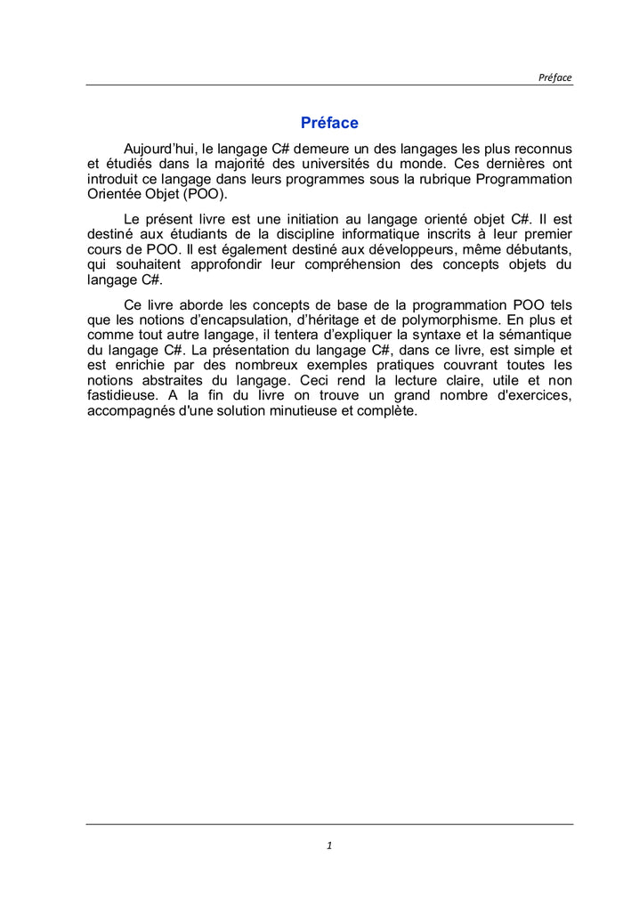 Initiation au Langage Orienté Objet C#