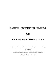 Coopérer, s'opposer: un cycle en équilibre pour l'enseignement du judo