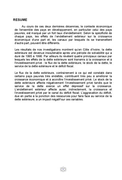 Dette exterieure et croissance economique de la cote d'ivoire