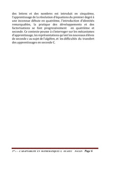 L'adaptabilité en Mathématiques-Seconde Scientifique