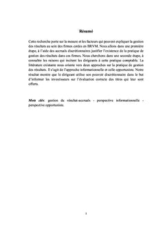 Contribution à la connaissance de la gestion du résultat