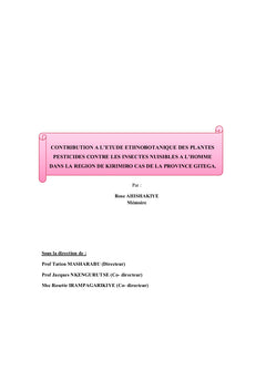 Etude Ethnobotaniques des Plantes Pesticides des Insectes Nuisibles