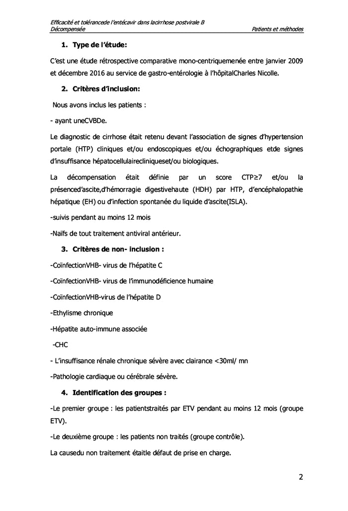 Efficacité de l'entécavir dans la cirrhose postvirale B décompensée