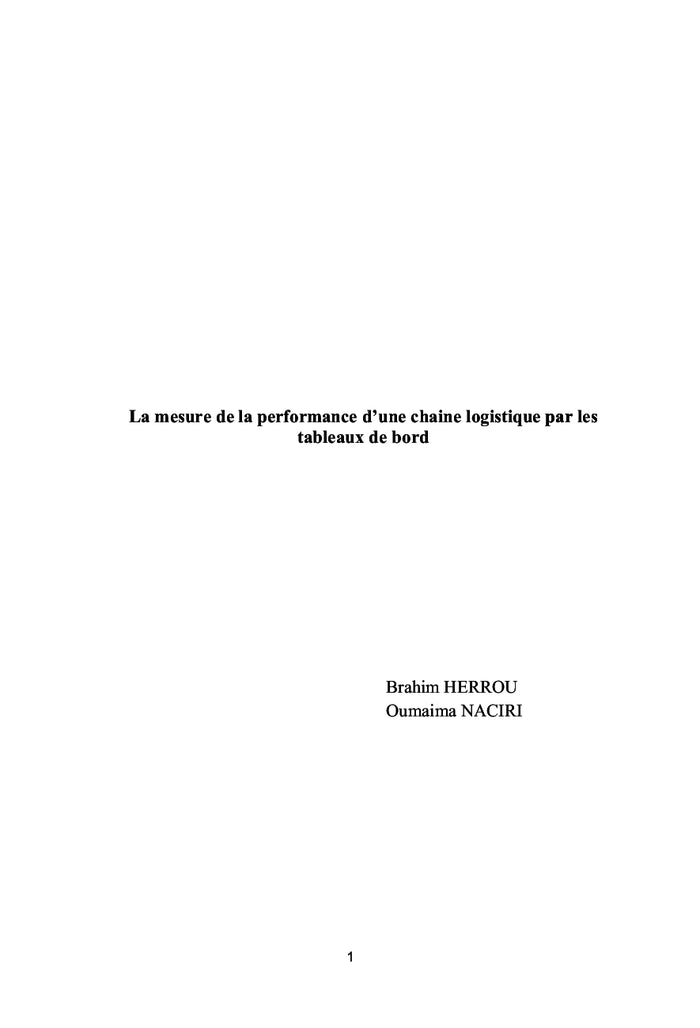 Les tableaux de bord mesure de la performance d'une chaine logistique