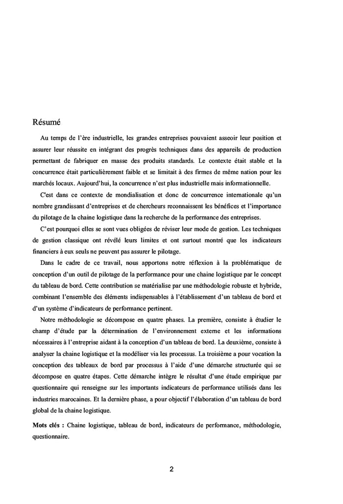 Les tableaux de bord mesure de la performance d'une chaine logistique