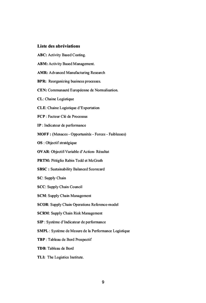 Les tableaux de bord mesure de la performance d'une chaine logistique