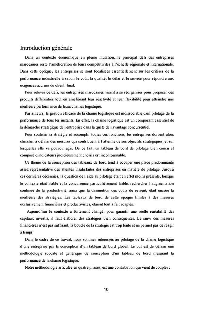 Les tableaux de bord mesure de la performance d'une chaine logistique