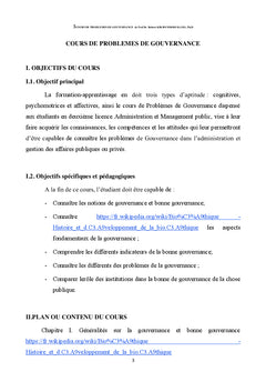Cours de problèmes de gouvernance