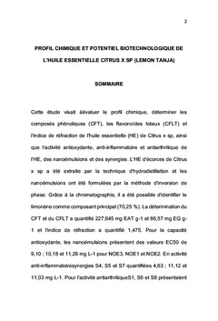 POTENTIEL BIOTECHNOLOGIQUE DE L'HUILE ESSENTIELLE CITRUS X SP
