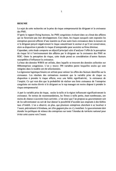 Risque entrepreneurial et croissance des entreprises en RD Congo