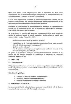 Contrôle de la qualité de l'aspirine comprimé 500 mg