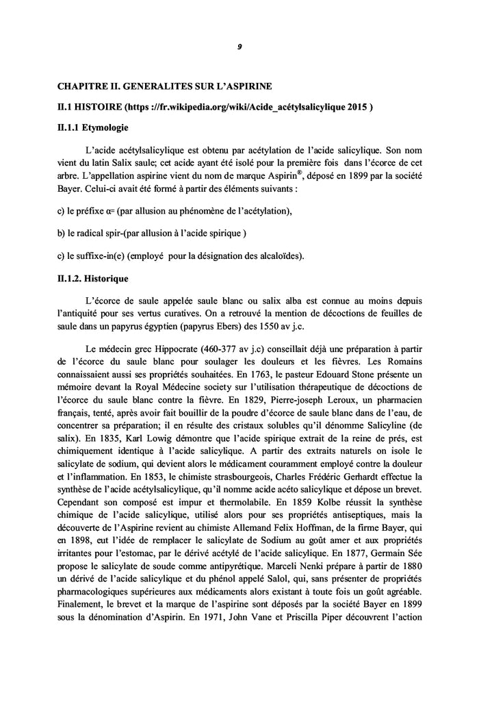 Contrôle de la qualité de l'aspirine comprimé 500 mg