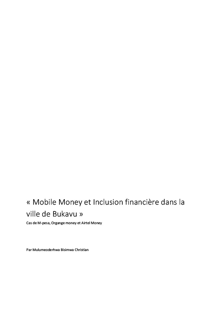 Mobile money et inclusion financière dans la ville de Bukavu