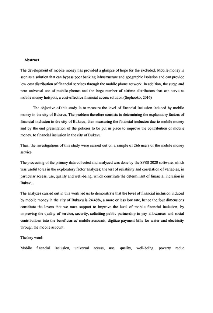 Mobile money et inclusion financière dans la ville de Bukavu