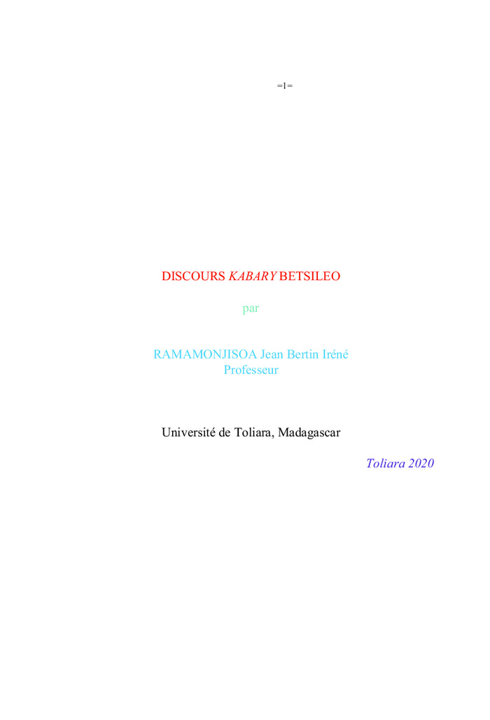 Discours kabary betsileo