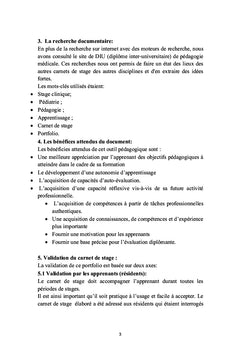 Projet d'élaboration d'un outil pédagogique: carnet de stage