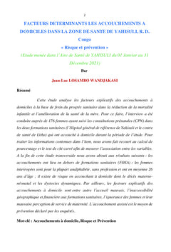 Facteurs déterminants les accouchements à domiciles