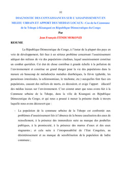 Diagnostic des connaissances sur l'assainissement en milieu urbain