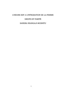 L'HEURE EST A L'INTEGRATION DE LA FEMME DROITS ET PARITÉ