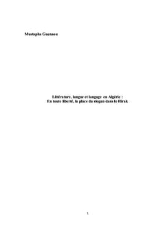 Littérature, langue et langage en Algérie :