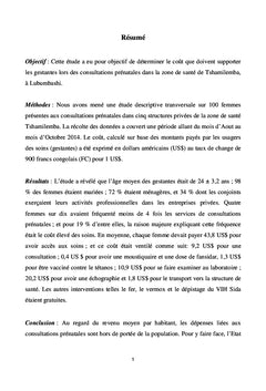 Etude du coût des consultations prénatales à Lubumbashi