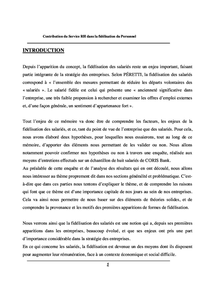 La Contribution du Service RH dans la Fidelisation du Personnel