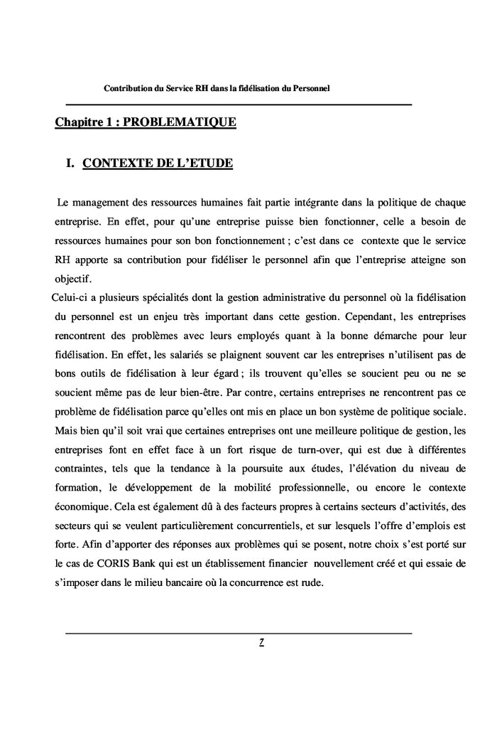 La Contribution du Service RH dans la Fidelisation du Personnel