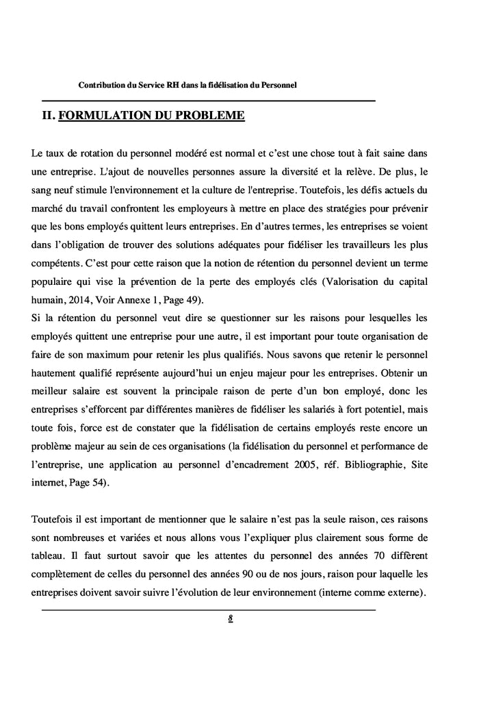 La Contribution du Service RH dans la Fidelisation du Personnel