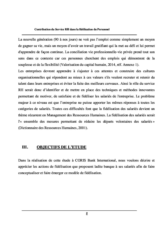 La Contribution du Service RH dans la Fidelisation du Personnel