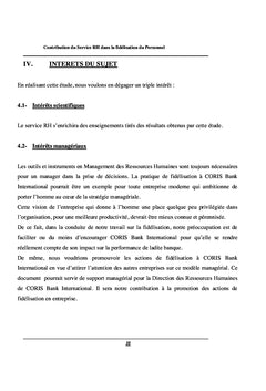 La Contribution du Service RH dans la Fidelisation du Personnel